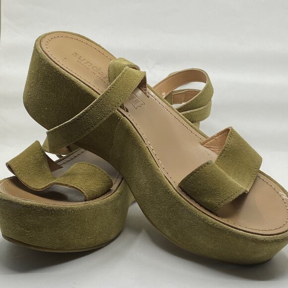 Sundance green suede wedge heel platform sandals size 7.5 Made in Italy - Picture 4 of 9